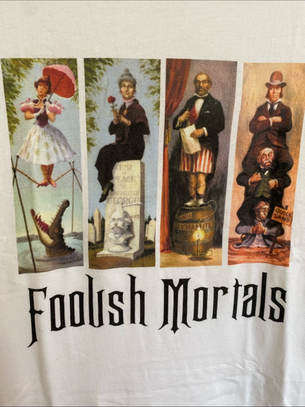 Disneyland Haunted Mansion Theme Foolish Mortals Graphic Tee - White